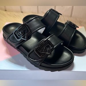 Chiara Ferragni double strap sandal black (womens size 37eu, 7us, 5uk)